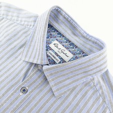 Robert Graham Mens 16 Tailored Fit Long Sleeve Button Up Shirt Striped Blue 41