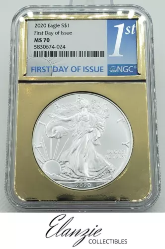 2020 American Silver Eagle First Day of Issue GOLD FOIL SLAB NGC MS70