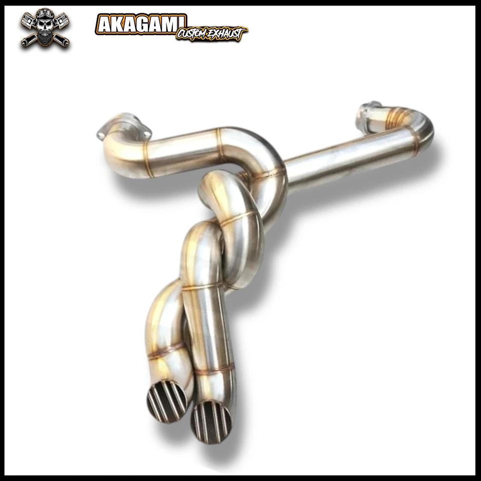 Tubo de escape trenzado 2 en 2 apto para Harley-Davidson Dyna Fat Boy 1991-2017 Foto 2 de 3