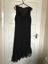 Essentials Black Spotty Polka Dot Asymmetrical Shift Dress UK Size 14