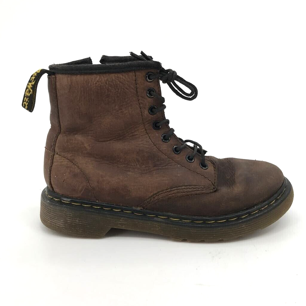 Martens Boys Delaney Combat Boot Brown Leather Lace Up Little Kids US 13