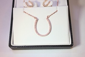 Authentic ROSE GOLD PLATED STERLING SILVER Horseshoe Pendant & Earrings Set with CZs - Mom