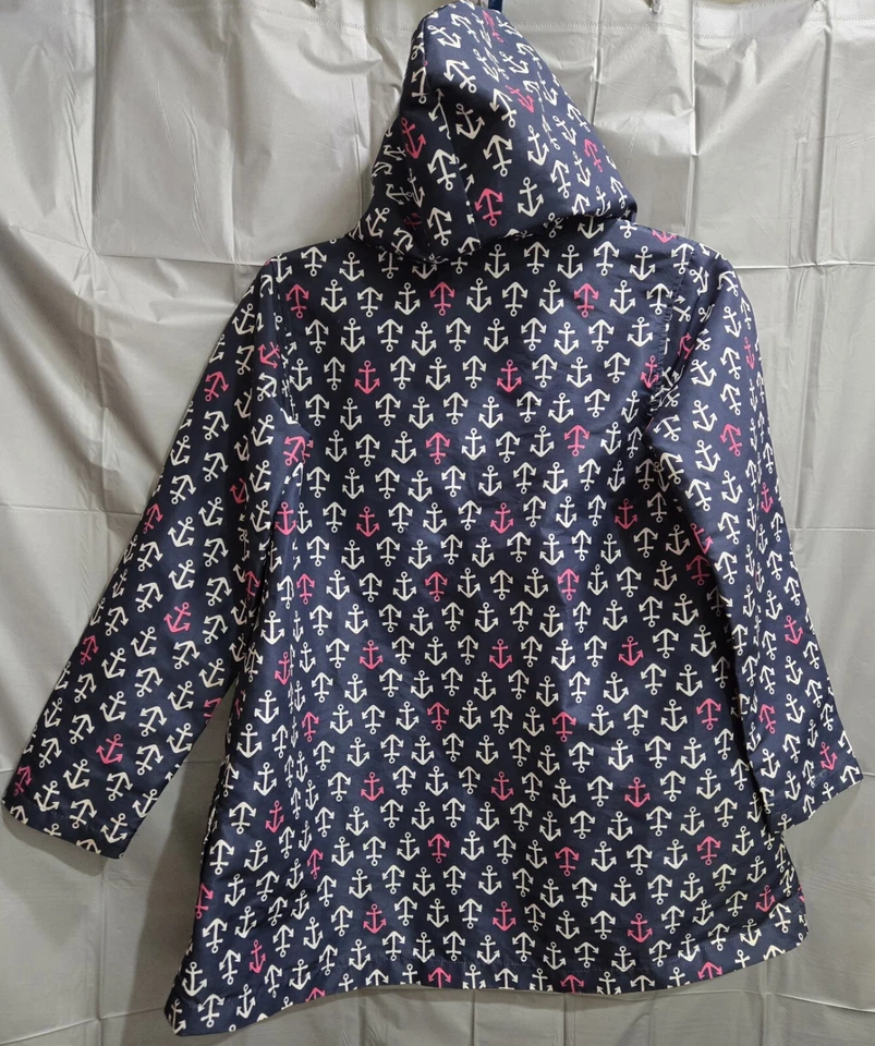 Casaco de chuva feminino Gymboree âncora com capuz azul/branco/rosa tamanho grande 10-12 - Imagem 4 de 4