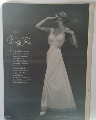 1955 women's Vanity Fair nightdress long gown vintage lingerie fashion ad |  eBay
