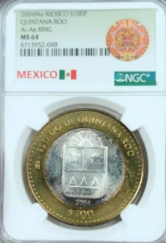 2004 MEXICO SILVER 100 PESOS S100P QUINTANA ROO NGC MS 64 BEAUTIFUL BU COIN
