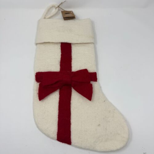 West Elm X PBK Felted Stocking Christmas Holiday Embellished Wool Cream New - Picture 19 of 59