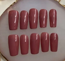 pale maroon Hand Painted Nail Fake False Glue on nails