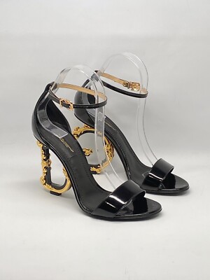 Dolce&Gabbana Sculpted-Heel Baroque DG Leather Sandals size 37