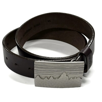 Patagonia Fitz Roy Skyline Western Metal Buckle Brown Leather Belt 30 