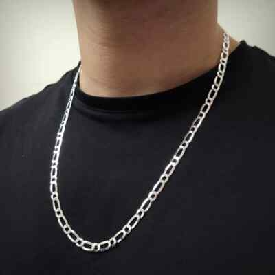 FIGARO LINK CHAIN 5.7MM WIDE 925 STERLING SILVER AVAILABLE 16'' TO 30'' LENGTHS
