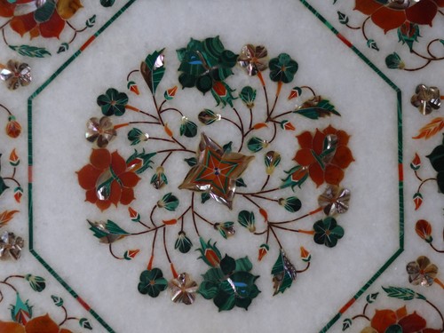 Tavolino da caffè lato/fine marmo 18" intarsiato pietra arte decorazione intarsio - Foto 2 di 3