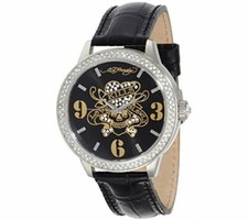 Ed Hardy Armbanduhr LA LK Totenkopf mit Steine Lederarmband schwarz Unisex