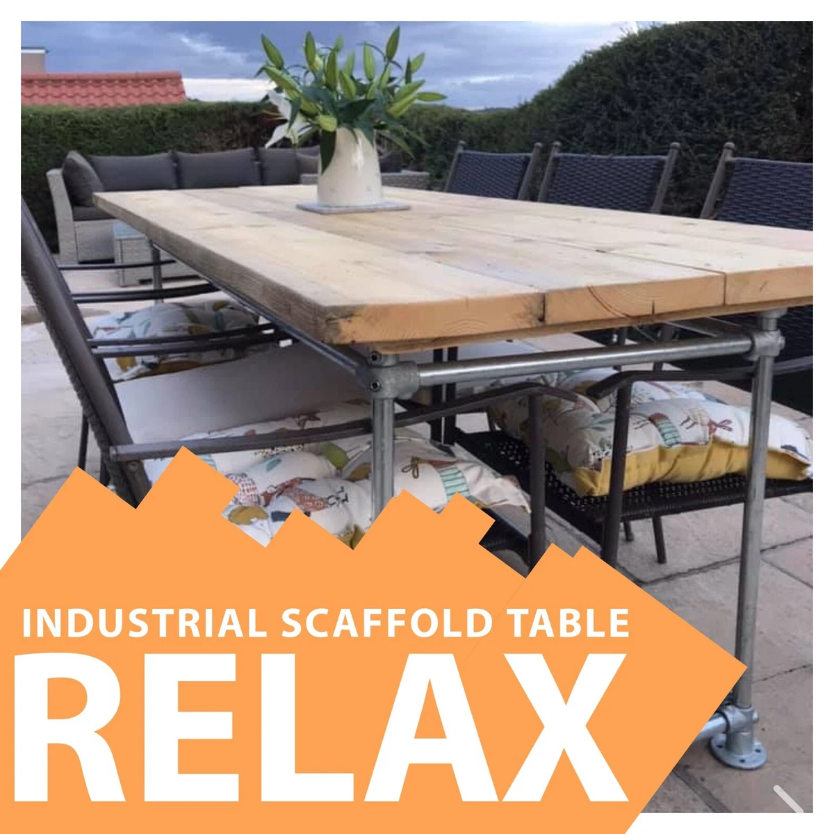 Table Dining Desk Wood Rustic Furniture Steel Pine Garden Metal Patio Farmhouse
