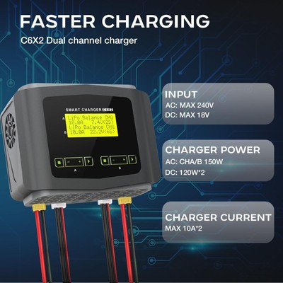 HTRC DUO C6X2 Lipo Battery Balance Ladegerät AC/DC RC Akku Ladegerät für NiMH,PB