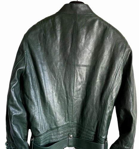 Roberto Cavalli Leather Jacket 48 Euro Long Sleeve Rock Nugget Zip Green 2000’s - Picture 14 of 24
