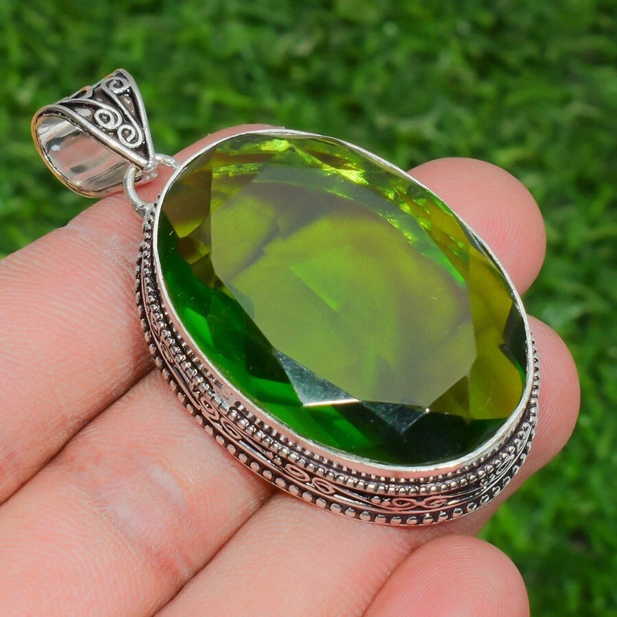 Green Peridot Gemstone Handmade 925 Sterling Silver Oval Cut Jewelry Pendant J22 - Image 4 of 4