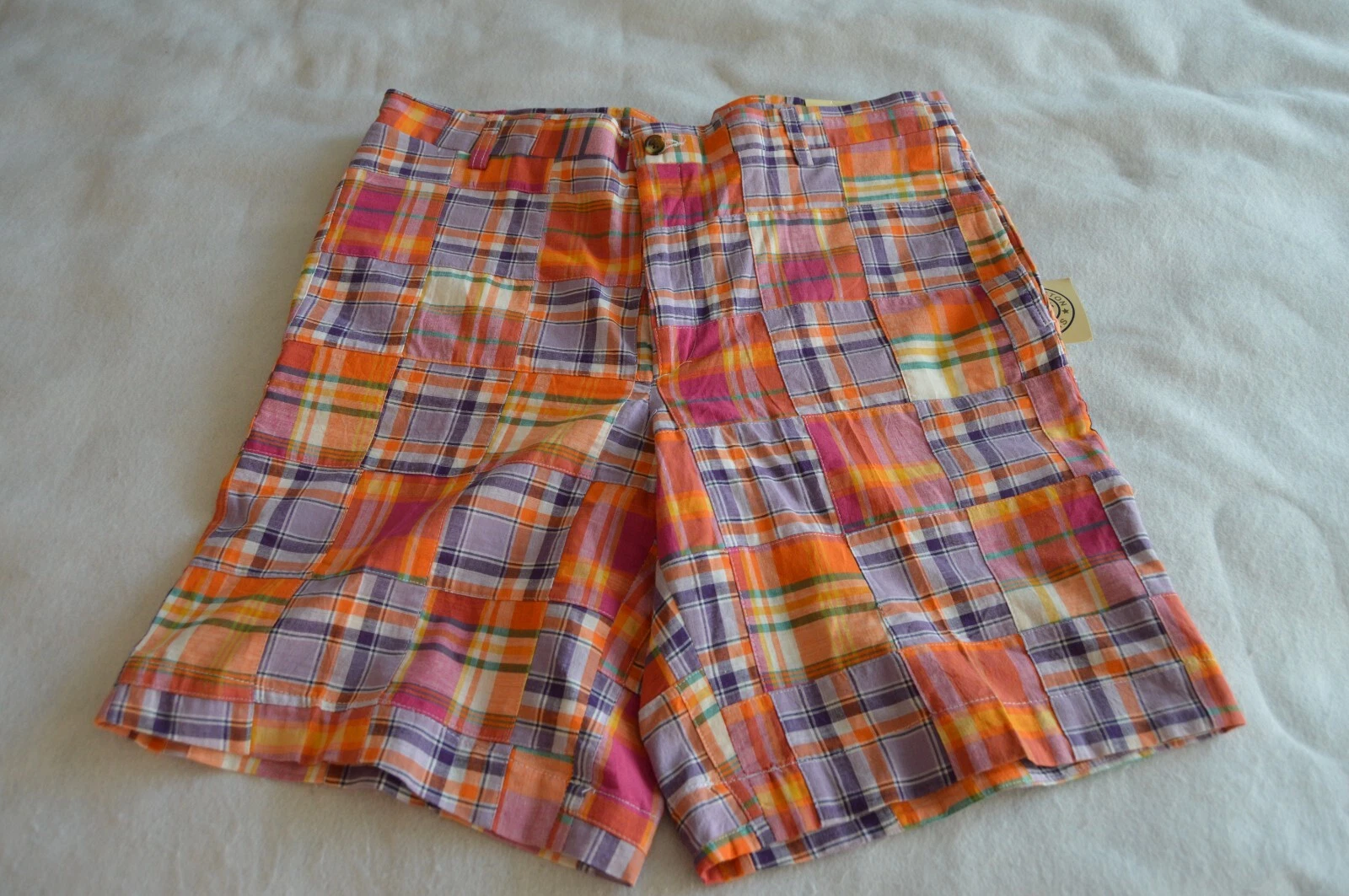 Charleston Men's Chino Shorts - Flat Front - Madris-Plaid-Patch work-SZ 35