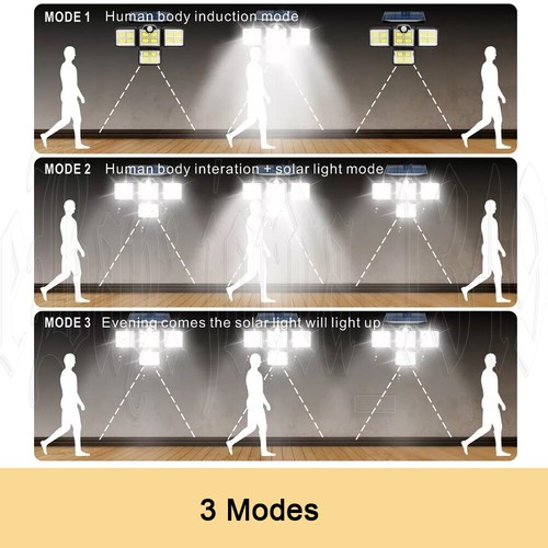 198 LED 4 Head Solar Motion Sensor Light Outdoor Garden Wall Security Flood Lamp - Picture 7 of 12