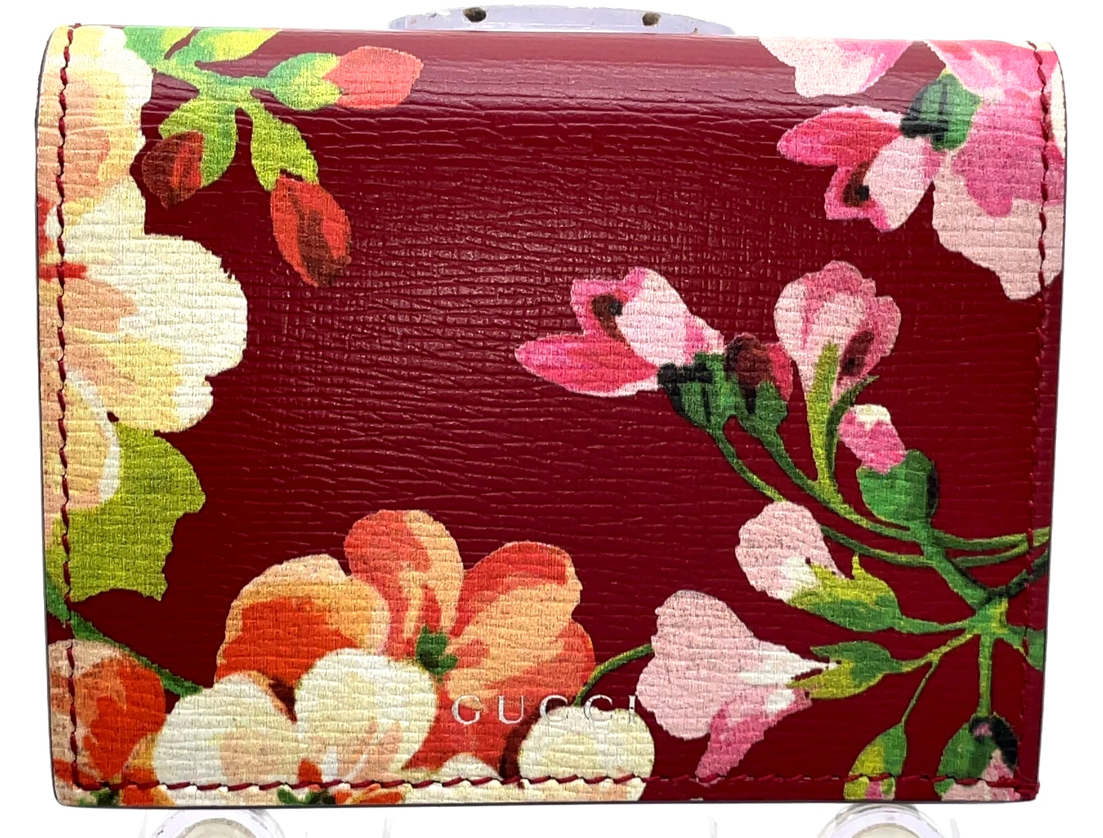 Authentique portefeuille Gucci GG Flora fleur rouge 410120 double pli NS041018