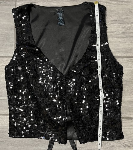 Forever 21 Women’s Satin Medium Black Evening Sequins Vest - Picture 8 of 12