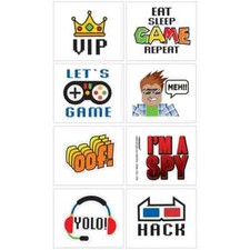 NEW 8 pc LET'S GAME EAT SLEEP GAME REPEAT temporary tattoos kids party favors