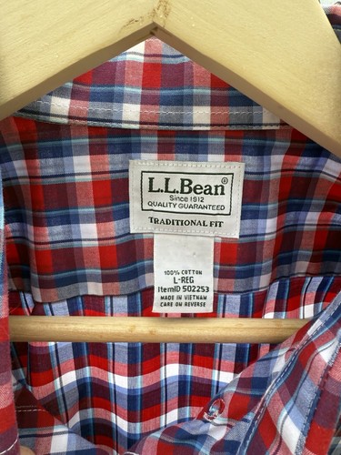 Vintage LL Bean Shirt Adult Medium Red, White & Blue, Button Down Short Sleeve - Picture 2 of 6