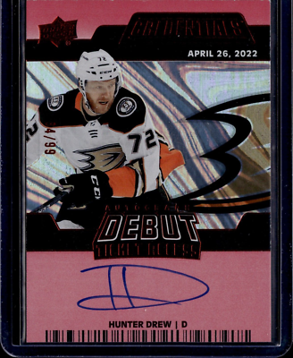 2022-23 Upper Deck Credentials Debut Ticket Access Auto Red Hunter