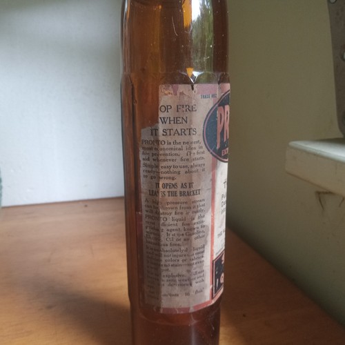 PRONTO FIRE EXTINGUISHER 1919 DATED ALLEN CO NEW YORK AMBER STOPS FIRE QUICK - Picture 3 of 9