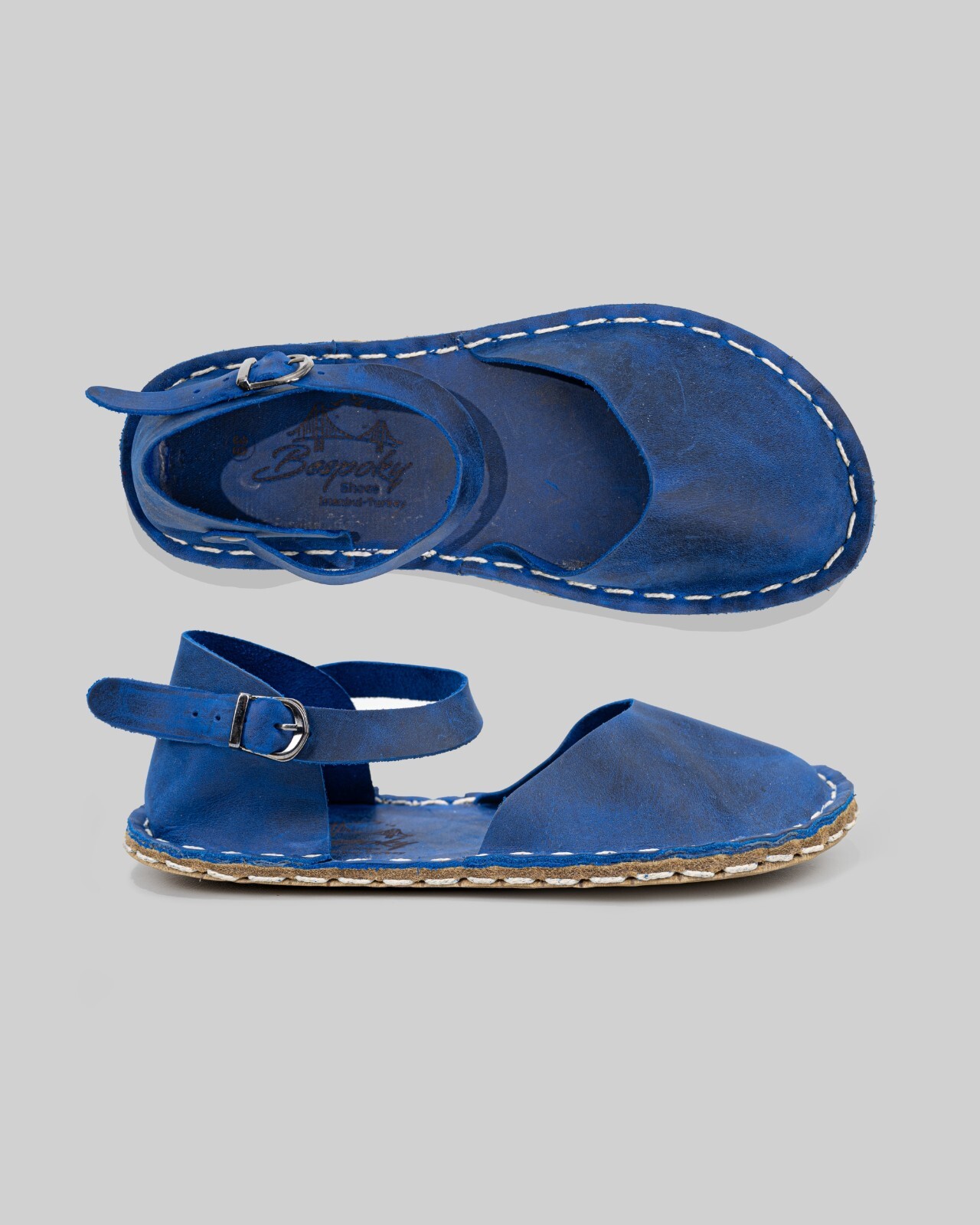 Blue HANDMADE BAREFOOT SANDALS, Leather Minimalist Shoes, Women Leather Barefoot