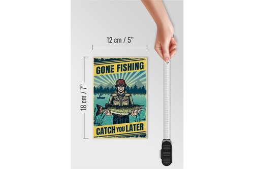 Holzschild Retro 12x18 cm Gone Fishing Angeln Holz Deko Schild wooden sign - Picture 5 of 5