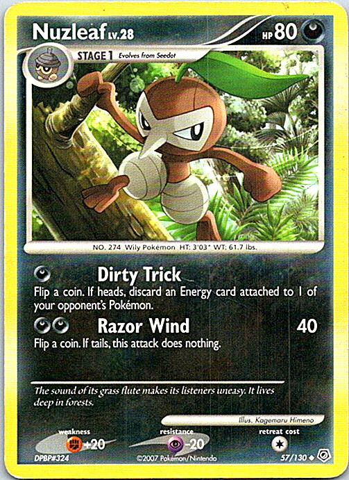 Nuzleaf 57/130 Regular Pokemon Diamond & Pearl Heavy Play