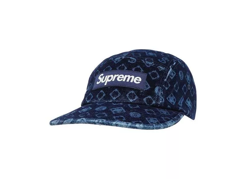 Casquette de camp en denim floqué Supreme bleue