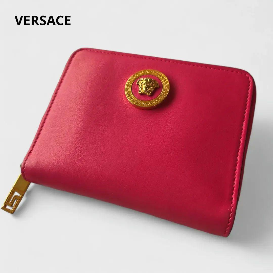 コインケース・小銭入れ VERSACE Coin Purses Women Leather Fuchsia Versace Leather Medusa Zip Wallet Bi-fold Pink Women's From