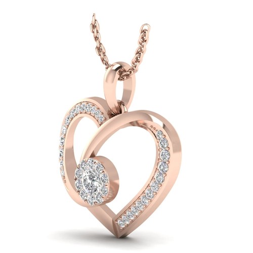 2Ct Round Lab-Created Diamond Heart Womens Pendant Necklace 14k Rose Gold Finish - Picture 4 of 4
