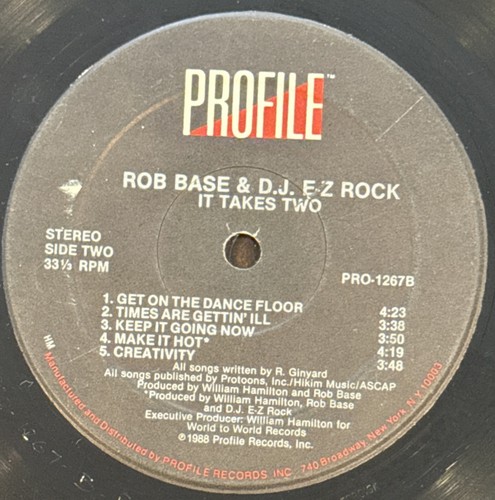 ROB BASE & DJ E-Z ROCK IT TAKES TWO 1988 Profile PRO-1267 US LP VINYL RECORD VG+ - Picture 8 of 8