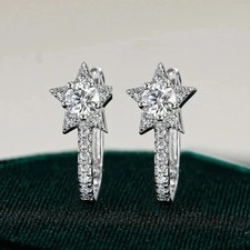 2.00Ct Round Cut Lab Created Diamond Star Hoop Earrings In 14K White Gold Plated