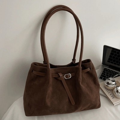 Elegant Suede Shoulder Bag Large Capacity Solid Color Handbag Retro Available in