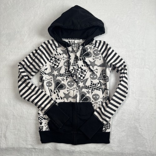 Abbey Dawn Avril Lavigne Sterne Herzen gestreifter Hoodie mit durchgehendem Reißverschluss Damen Large
