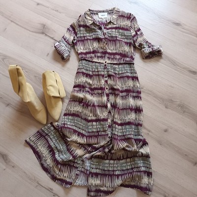 Kleid Blusenkleid *ba&sh* Gr. 1 bzw. 34/36, midi rot bordeaux beige gemustert