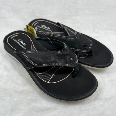 Clarks Cloudsteppers Black Mesh Adjustable Strap Flip Flop Sandals Womens 8