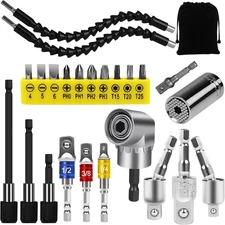 24Pcs Flexible Drill Bit Extension Set, Hex Shank 105° Right Angle Drill Attachm