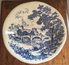 Gien lot de 6 assiettes creuses à soupe porcelaine décor paysage bleu 1950 Ø21cm