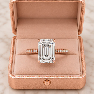 Smaragdschliff 7,45 ct IGI-zertifiziert Laborgefertigt Diamant Ehering 14 K R...