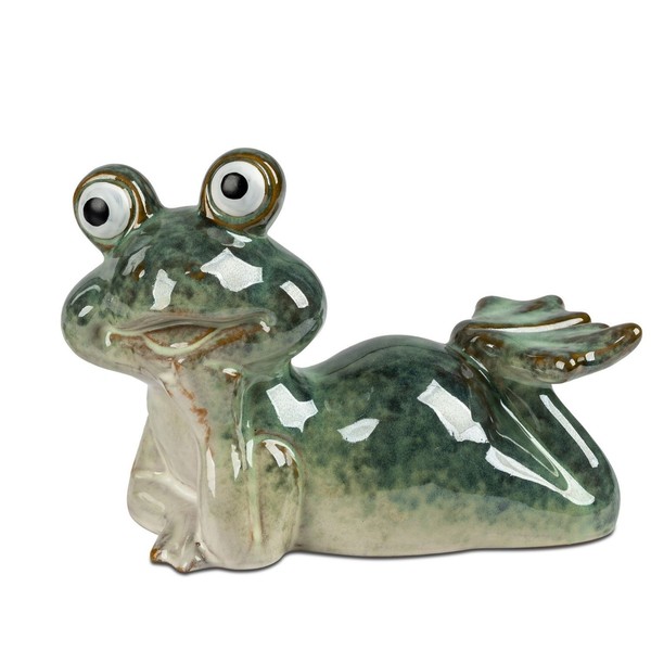 Dekofigur Frosch Steinoptik Liegend L. 22Cm Grau GrüN Aus Steinzeug Formano S26-image