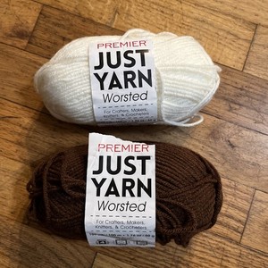 2 Skeins Premier Just Yarn Worsted Yarn Cream/Chocolate 50 G Size 4 100% Acrylic