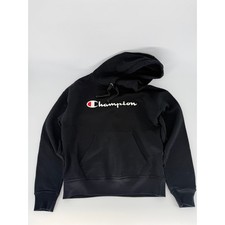 Champion Kids Black Logo Pullover Hoodie XS Fleece Sweatshirt Graphic Pocket
