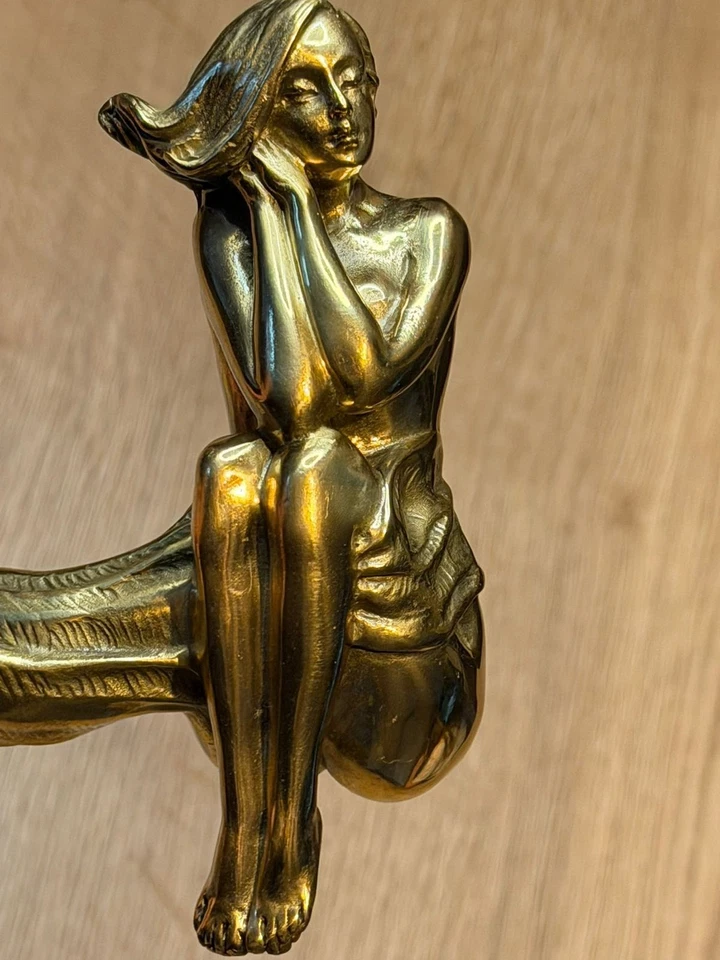 Bronce Dama Escultura Bastón Madera Diseño Mango Raro Mujer Marcado Foto 3 de 4