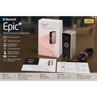 Celluon Epic Mobile Projection Keyboard Silver Bluetooth Virtual QWERTY Layout