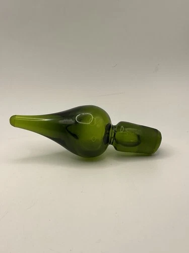 Vintage Blenko Rainbow Pilgrim Olive Green Teardrop Glass Stopper Only MCM READ