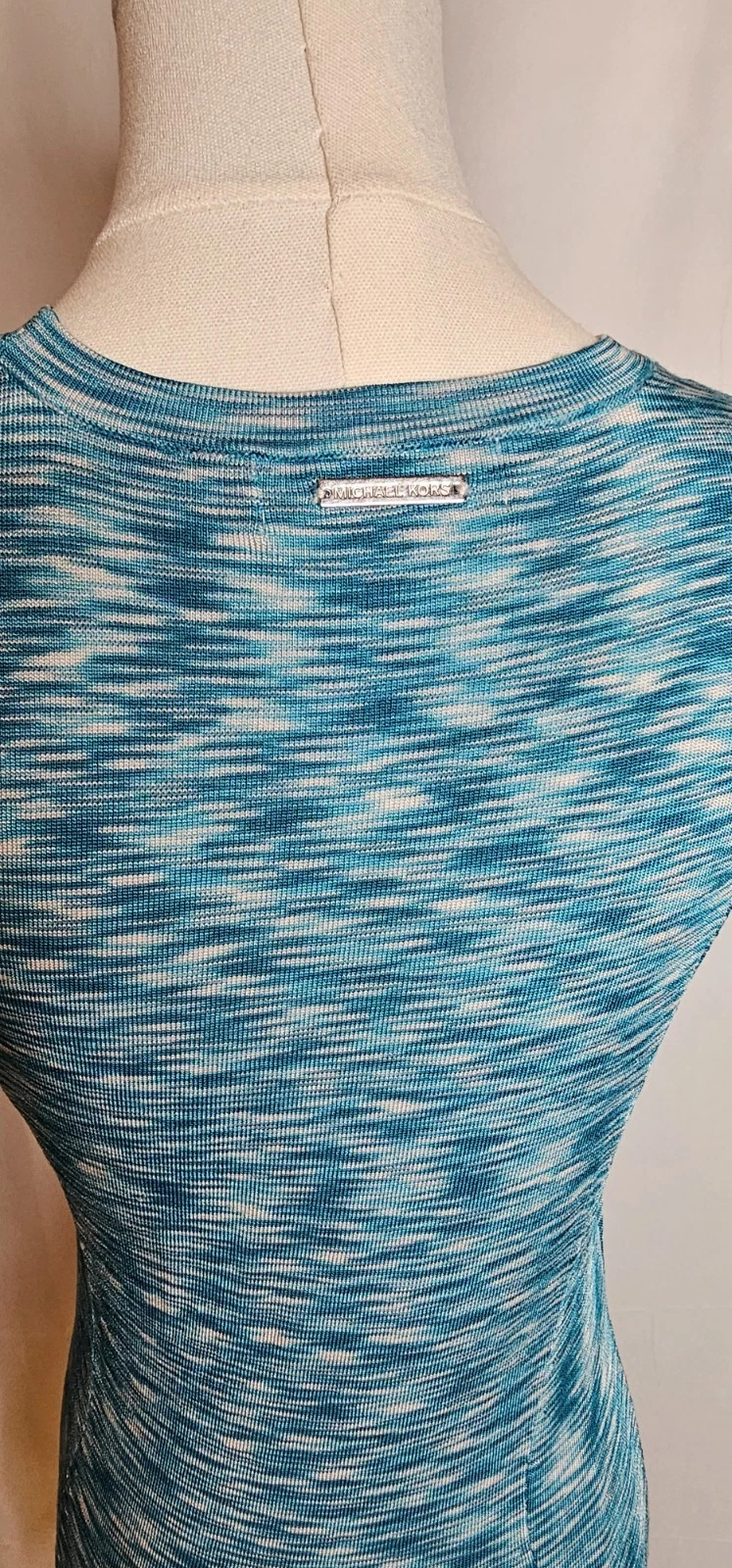 Michael Kors Vestito Donna XS Blu Turchese Astratto Asimmetrico Elasticizzato